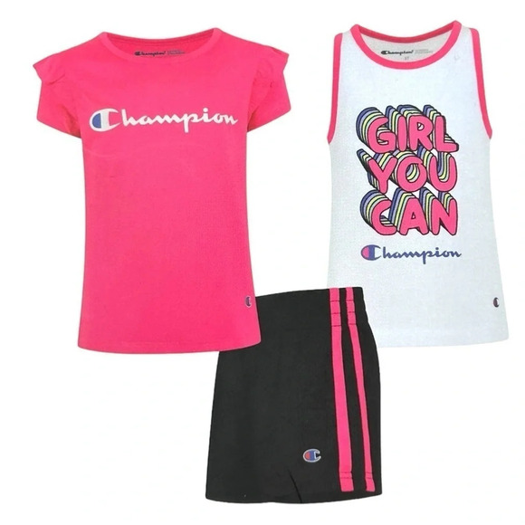 Champion Toddler Girls' 3 Piece Active Set Pink White Black Sizes: 18M & 2T - Picture 1 of 6